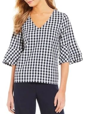 Velvet Heart Women's Black and White Gingham V-Neck Blouse ~ Size Large